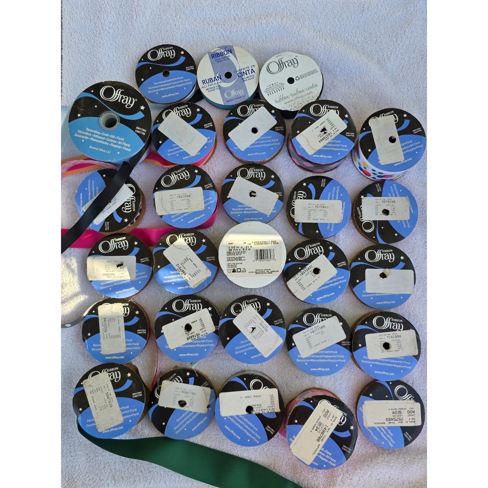 Offray Berwick Craft Ribbon Lot Assorted Colors Patterns Grosgrain Satin Wire E2